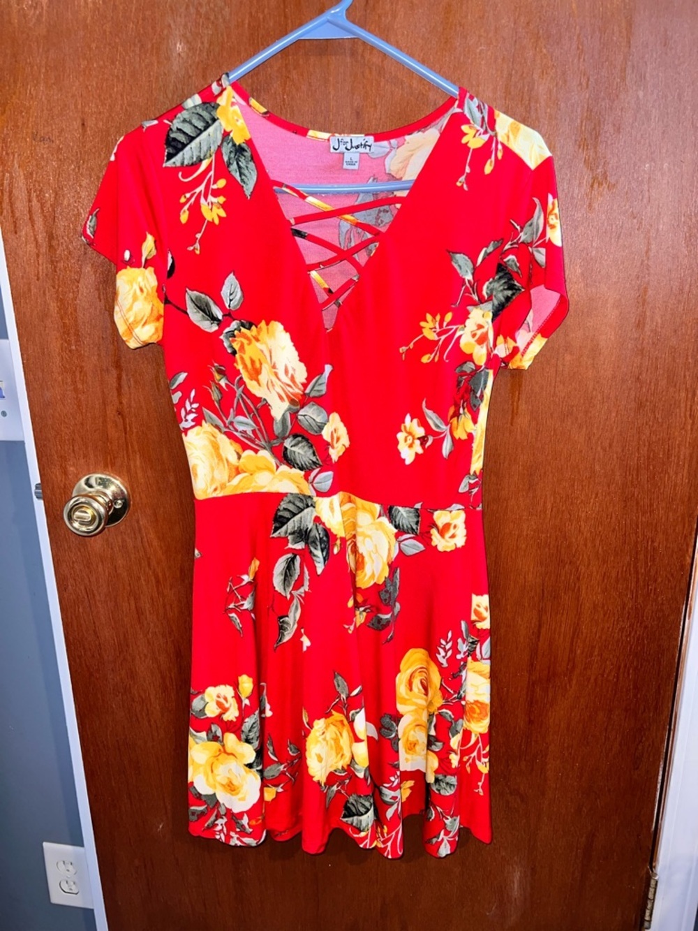 Red Floral Crisscross V-Neck Mini Dress